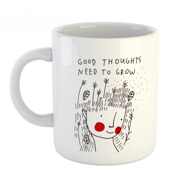 Mug dengan cetakan kalimat motivasi atau humor